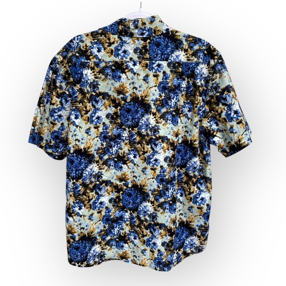 Seaplane Blue and Brown Abstract Floral Tropical Casual Button Down Shirt L - Picture 5 of 6